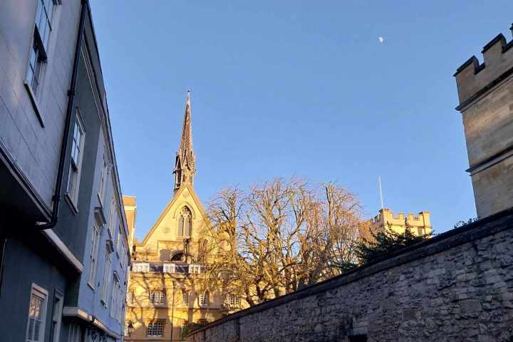 a large building in the background